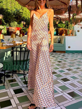 Elegant Geometric Print Strappy Maxi Dress